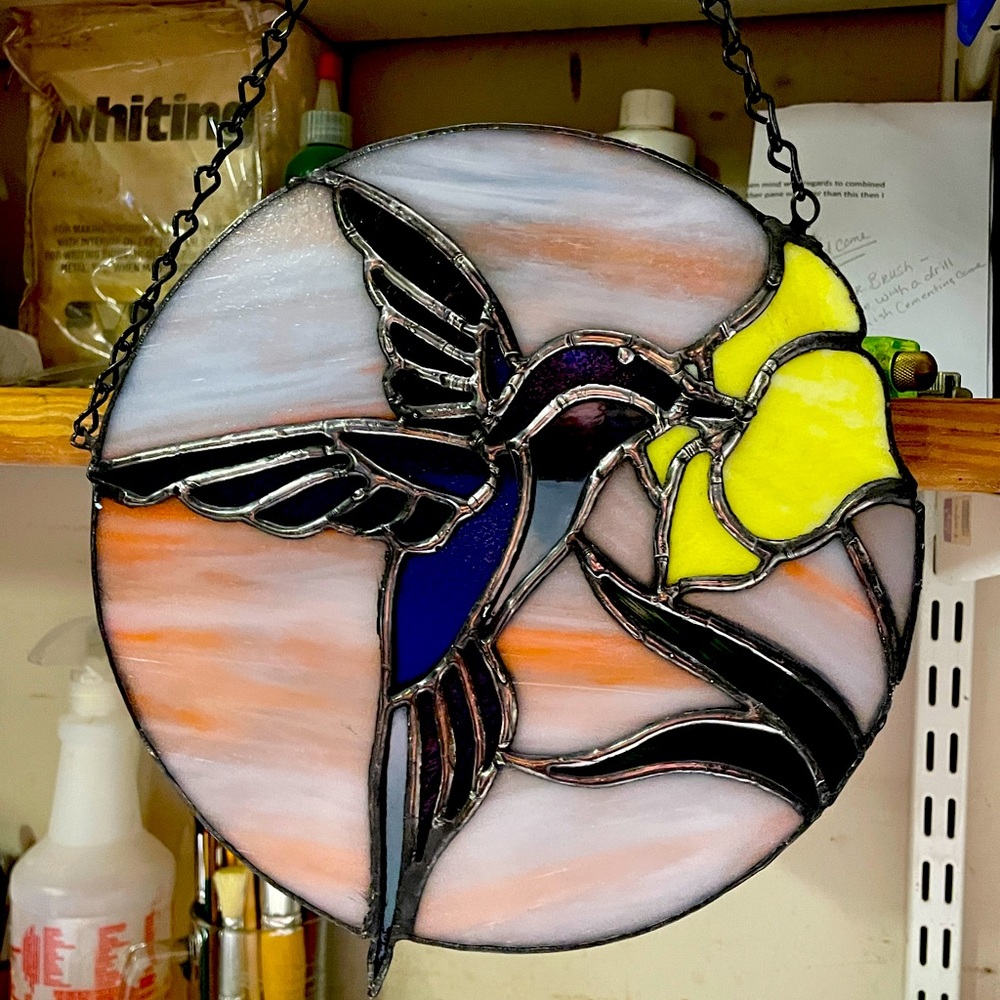 Handcrafted Stained Glass Hummingbird